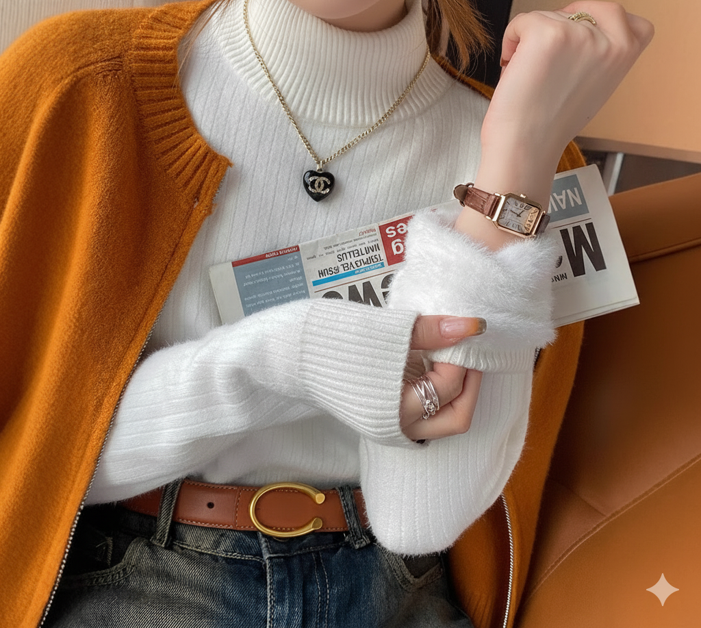 Pull Chaud matelassé, à Col Montant