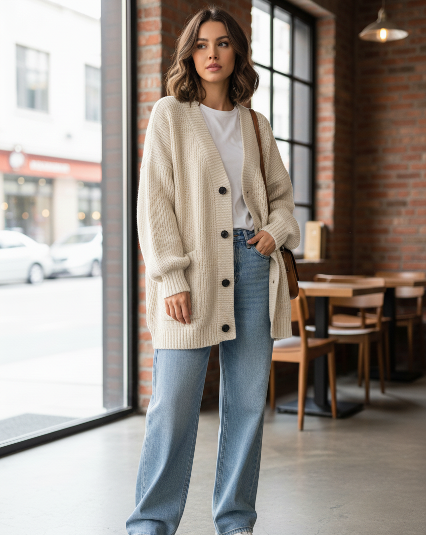 Cardigan Oversize à Maille Épaisse